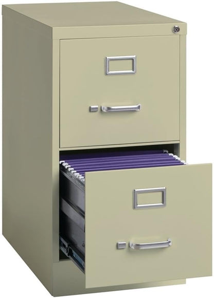 Pemberly Row 2 Drawers 28.38" Vertical Beige Metal Filing Cabinet Lockable Pre-Assembled Stationary Letter Size for Home, Office