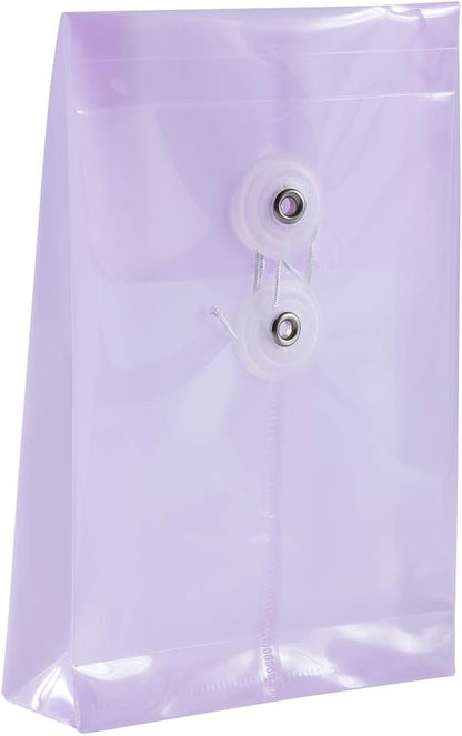 JAM PAPER Plastic Envelopes with Button & String Tie Closure - 4 1/4 x 6 1/4 - Lilac Purple - 12/Pack