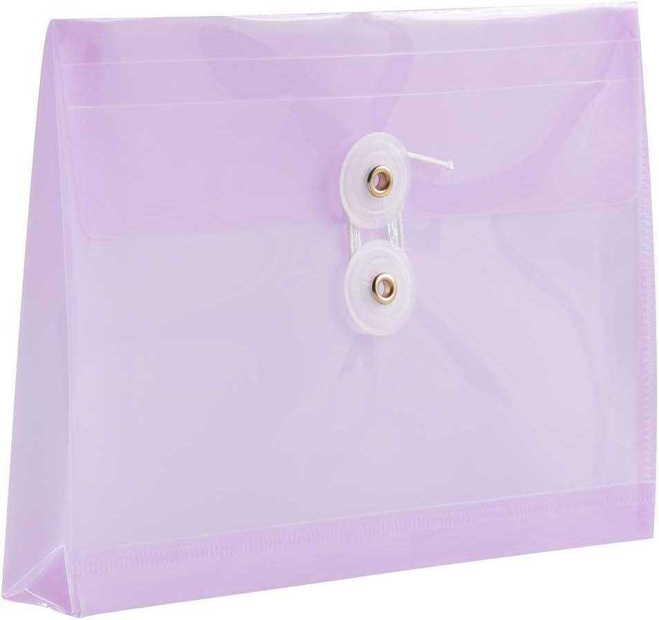 JAM PAPER Plastic Envelopes with Button & String Tie Closure - Index Size - 5 1/2 x 7 1/2 - Lilac Purple - 12/Pack