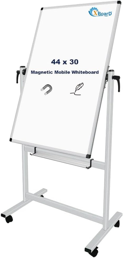 XBoard Whiteboard Mobile, 44x30inch Double Sided Magnetic Dry Erase Board on Wheels, Magnetic Portable Easel with Stand