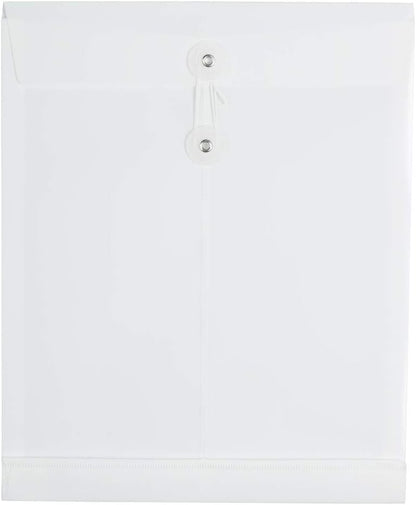 JAM PAPER Plastic Envelopes with Button & String Tie Closure - Letter Open End - 9 3/4 x 11 3/4 - White - 12/Pack