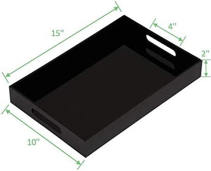 Glossy Black Sturdy Acrylic Serving Tray with Handles - 10x15 Inch, Coffee, Appetizer, Breakfast Tray - Butler, Kitchen to Vanity Table, Decorative