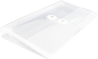 JAM PAPER Plastic Envelopes with Button & String Tie Closure - #10 Business Booklet - 5 1/4 x 10 - Clear - 12/Pack