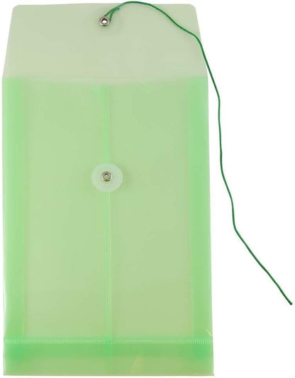 JAM PAPER Plastic Envelopes with Button & String Tie Closure - 6 1/4 x 9 1/4 - Green - 3/Pack