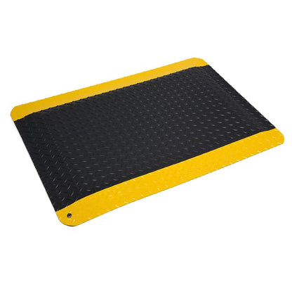 Wearwell 414.1516x2x12BYL Diamond-Plate SpongeCote UltraSoft Mat, 12' Length x 2' Width x 15/16" Thick, Black with Yellow