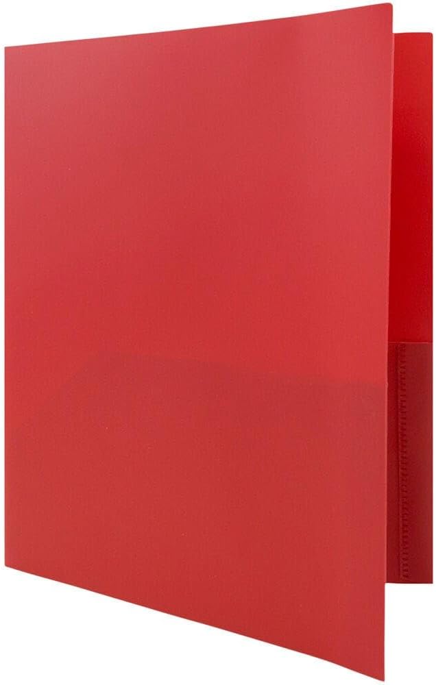 JAM PAPER Plastic 2 Pocket POP Folders - Durable School Folders - Red - Bulk 144/Box