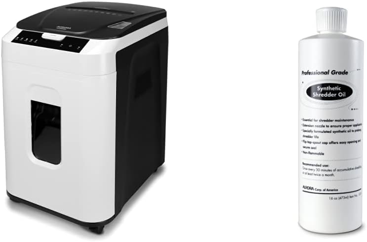 Aurora Paper Shredder Bundle with Synthetic Shredder Oil (16 oz.)