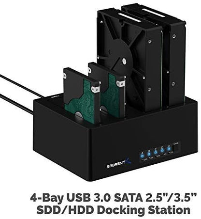 SABRENT 4-Bay USB 3.0 Docking Station for 2.5/3.5” SATA SSD/HDD, Tool-Free Trayless Design, USB 3.2 Gen 1 5Gbps, Supports 4 Drives Simultaneously, Compatible with Windows, macOS, Linux (DS-U3B4)