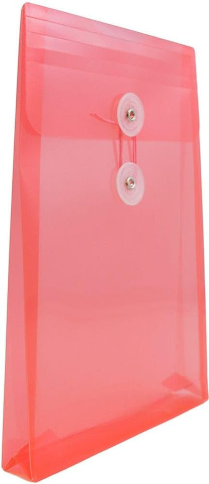 JAM PAPER Plastic Envelopes with Button & String Tie Closure - 6 1/4 x 9 1/4 - Red - 3/Pack