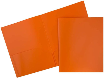 JAM PAPER Plastic 2 Pocket POP Folders - Durable School Folders - Orange - 6/Pack