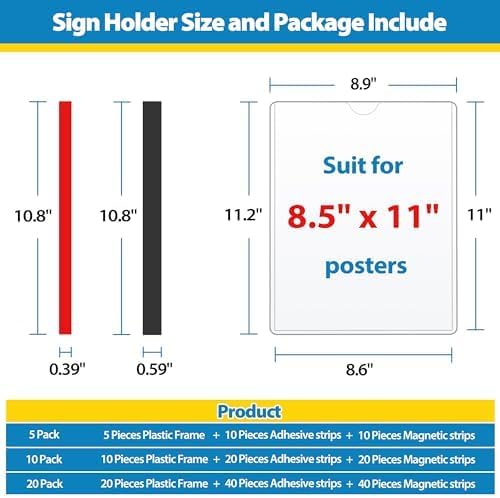 Magnetic Sign Holder Wall Mount 8.5 x 11, Plastic Door Display Frame for Fridge Window, 2Pack