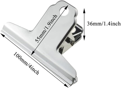 HAHIYO 4inch Silver Bulldog Clips Metal File Hinge Binder Clamps Save Space Strong Spring Jaws Rock Solid Grip Book Lay Flat Deburred Edge for Hang Photos Wall Grid Dog Food 11PCS