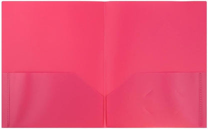 JAM PAPER Plastic 2 Pocket POP Folders - Durable School Folders - Fuchsia Hot Pink - Bulk 48/Pack