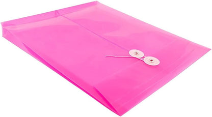 JAM PAPER Plastic Envelopes with Button & String Tie Closure - Letter Open End - 9 3/4 x 11 3/4 - Bright Hot Pink - 12/Pack