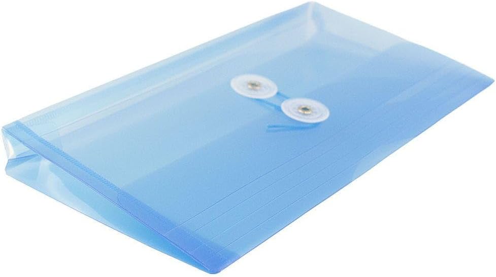 JAM PAPER Plastic Envelopes with Button & String Tie Closure - #10 Business Booklet - 5 1/4 x 10 - Blue - 3/pack
