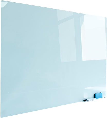 Magnetic Glass Whiteoard with Eraser 48" x 36" Frameless Tempered Glass Dry Erase Whiteboard with Marker Tray for Interactive Office, Wall Mounted Whiteboard (White)