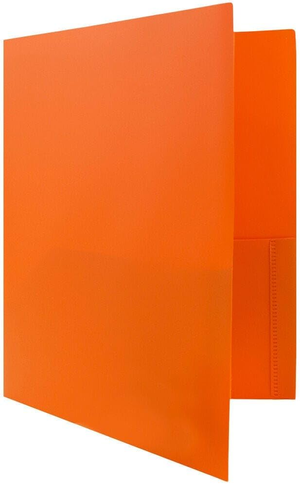 JAM PAPER Plastic 2 Pocket POP Folders - Durable School Folders - Orange - Bulk 144/Box