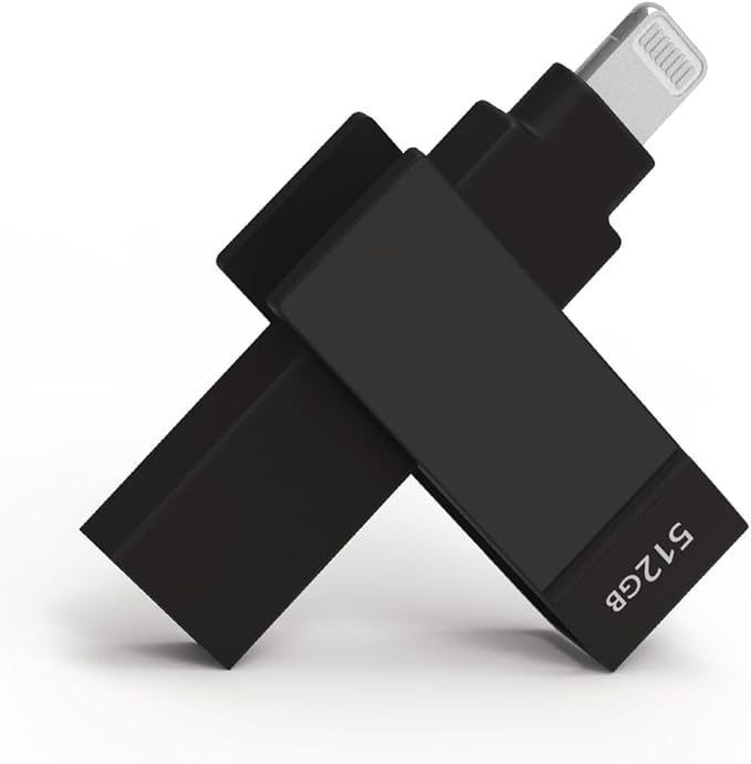 512 GB Apple MFi Certified Black iXflash Backup Photo Stick 2-in-1 USB Type A & Lightning, USB for iPhone, iPad, External Photo Storage for iPhone and Computer