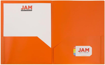 JAM PAPER Plastic 2 Pocket POP Folders - Durable School Folders - Orange - Bulk 48/Pack