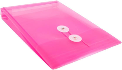 JAM PAPER Plastic Envelopes with Button & String Tie Closure - 6 1/4 x 9 1/4 - Fuchsia Pink - 3/Pack