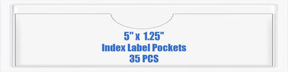 Origin-Joy 35 PCS Self Adhesive Index Card Pockets with Top Open, Clear Plastic Label Holder for Cards of Note, Library and Business, Adhesive Label Pockets & Card Holder (5 x 1.25 inch)