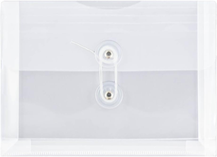 JAM PAPER Plastic Envelopes with Button & String Tie Closure - Index Size - 5 1/2 x 7 1/2 - Assorted Colors - 12/Pack