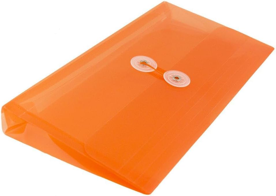 JAM PAPER Plastic Envelopes with Button & String Tie Closure - #10 Business Booklet - 5 1/4 x 10 - Orange - 12/Pack