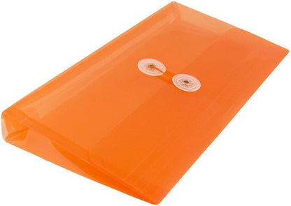 JAM PAPER Plastic Envelopes with Button & String Tie Closure - #10 Business Booklet - 5 1/4 x 10 - Orange - 12/Pack