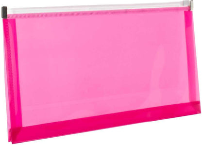 JAM PAPER Plastic Envelopes with Zip Closure - #10 Booklet Wallet - 5 x 10 - Fuchsia Pink - 3/pack