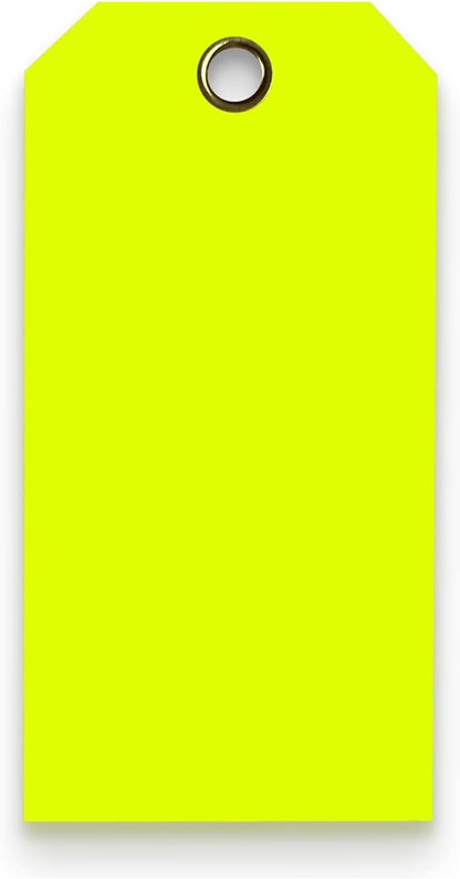 Tags 4 Less 15 Mil Waterproof Plastic Tags, Pack of 100 – 3” x 6” Heavy Duty Plastic Tags for Labeling, Outdoor Tagging, Equipment Labeling, Luggage, Valves & More (Fluorescent Yellow)
