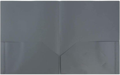 JAM PAPER Plastic 2 Pocket POP Folders - Durable School Folders - Grey - 6/Pack