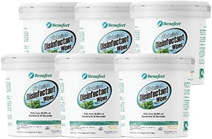 Benefect Botanical Disinfectant Wipes – 1,500 Sanitizing Wipes. 6 Pack of 250 Wipes Per Unit - High Traffic - Gym Wipes, Schools and Food Safe Cleaning (250, 6)