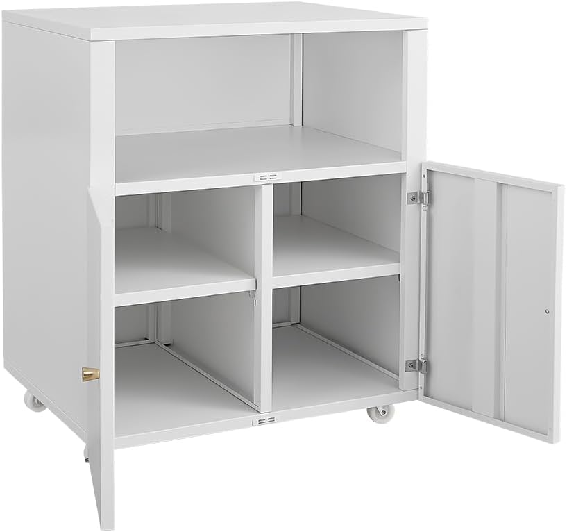 Metal Printer Stand with Storage, Large Black Printer Cabinet with Wheels and Adjustable Shelf for Home Office, Heavy Duty Printer Table