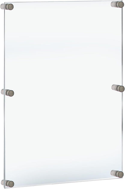 Azar Displays, 105540, Floating Acrylic Wall Frame with Silver Hardware Stand Off Caps, Clear Hanging Photo Frame Display Mount with Frameless Border, Glass-Like Frame for Large Prints, 30" x 40"