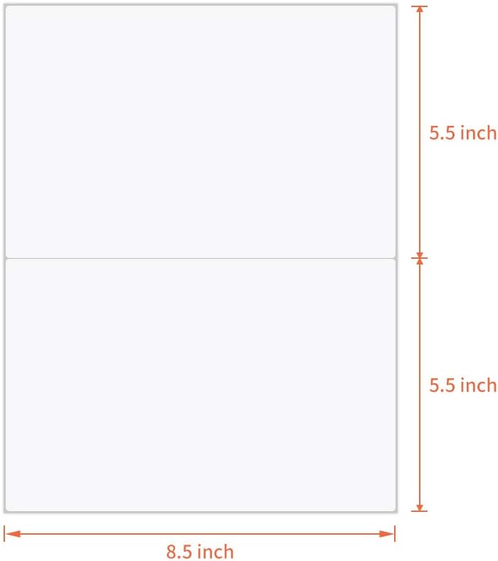 L LIKED 100 Half Sheet Shipping Labels, 2 per Sheet, 5.5 x 8.5 inchh, for Laser & Inkjet Printer (50 Sheets)
