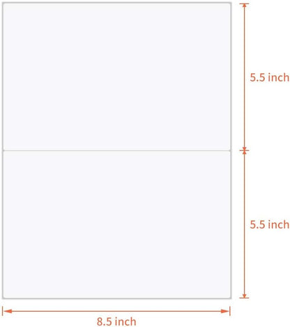 L LIKED 100 Half Sheet Shipping Labels, 2 per Sheet, 5.5 x 8.5 inchh, for Laser & Inkjet Printer (50 Sheets)