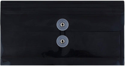 JAM PAPER Plastic Envelopes with Button & String Tie Closure - #10 Business Booklet - 5 1/4 x 10 - Black - 3/pack