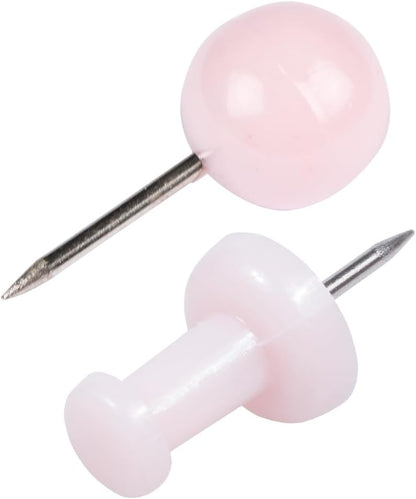 JAM PAPER Colorful Push Pins - Flat & Round Head Thumb Tack Combo Set - Baby Pink Pushpins - 200/Pack
