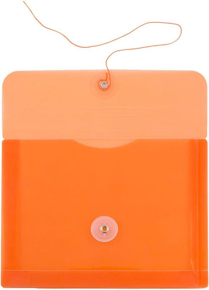 JAM PAPER Plastic Envelopes with Button & String Tie Closure - Index Size - 5 1/2 x 7 1/2 - Orange - 3/Pack
