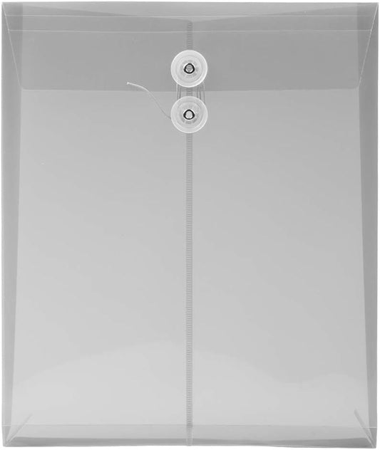 JAM PAPER Plastic Envelopes with Button & String Tie Closure - Letter Open End - 9 3/4 x 11 3/4 - Smoke Gray - 12/Pack