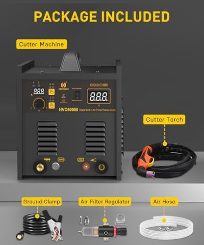 H HZXVOGEN Plasma Cutter with Built in Air Compressor, 50A Pilot Arc Plasma Cutter, 220V High Frequency Air Plasma Cutting Machine DC Inverter IGBT with 2T/4T, Capable External Compressor(HVC6000Pro)