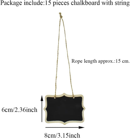 Hahiyo 3.15 x 2.36 Inch Double Sided Chalkboards with Hanging String Help Marking Easy Writing Quick Attach Wood Double-Sided Rectangle Blackboard 15 PCS for Message Signs Food Labels Wedding Party