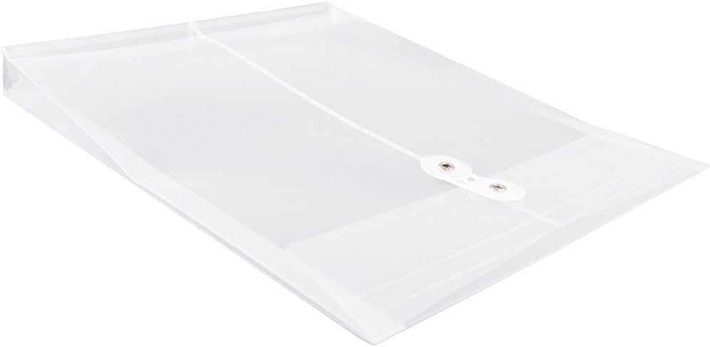 JAM PAPER Plastic Envelopes with Button & String Tie Closure - Letter Open End - 9 3/4 x 11 3/4 - Clear - 12/Pack