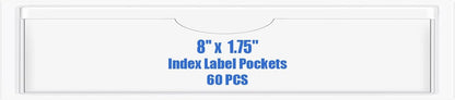 Origin-Joy 60 PCS Self Adhesive Index Card Pockets with Top Open, Clear Plastic Label Holder for Cards of Note, Library and Business, Adhesive Label Pockets & Card Holder (8 x 1.75 inch)
