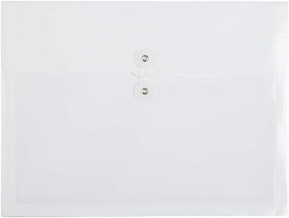 JAM PAPER Plastic Envelopes with Button & String Tie Closure - Letter Booklet - 9 3/4 x 13 - White - 12/Pack