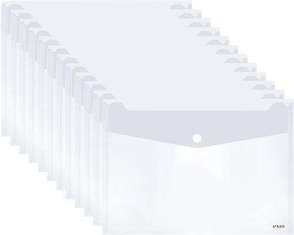 M&G 12 Pack Plastic Envelopes File Folders, Clear Folders for Documents A4 Letter Size Poly Envelopes with Snap Button Closure, Use for School Home Office Suppiles Organizer