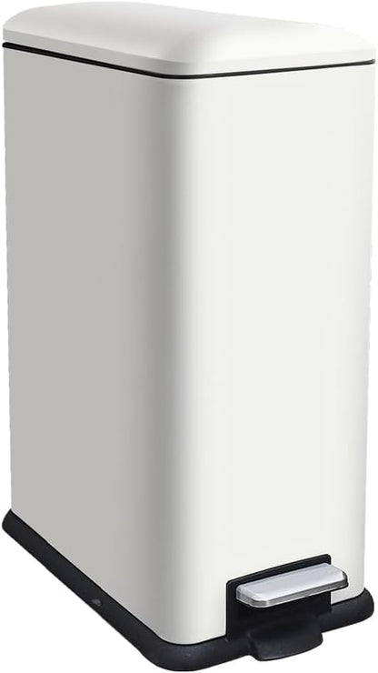 Kitchen Rubbish Bin, 45 Litre Waste Bin, Large Pedal Bin, Kitchen Rubbish Bin with Softclose Lid and Inner Bin, Slim Pedal Bin for Kitchen, Bathroom and Office, White