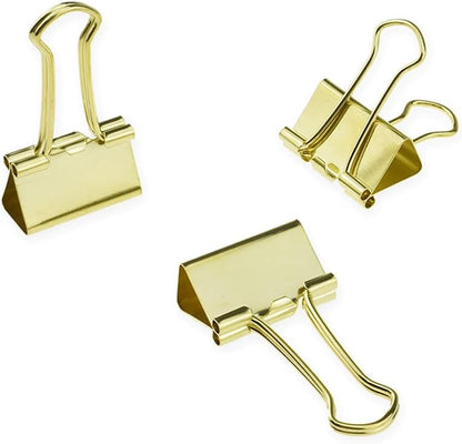 HAHIYO Binder Clips Paper Clamps Spring Steel Sturdy Small 0.75 inches Width 0.2 Inch Capacity No Sharp Edges Heavy Duty Tight Grip Reusable Gold Metal Bright Finish for Home Office School 30 Pack