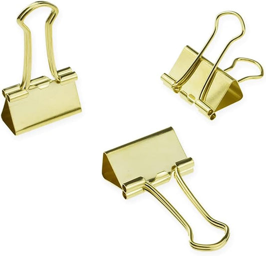 HAHIYO Binder Clips Paper Clamps Spring Steel Sturdy Small 0.75 inches Width 0.2 Inch Capacity No Sharp Edges Heavy Duty Tight Grip Reusable Gold Metal Bright Finish for Home Office School 30 Pack