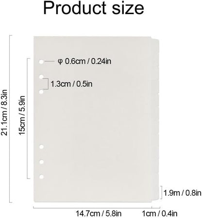 A5 Plastic Binder Dividers 6 Holes Durable Plastic Tab Dividers for 6-Ring Binders, Notebooks, Planners (Clear, 12 tab)